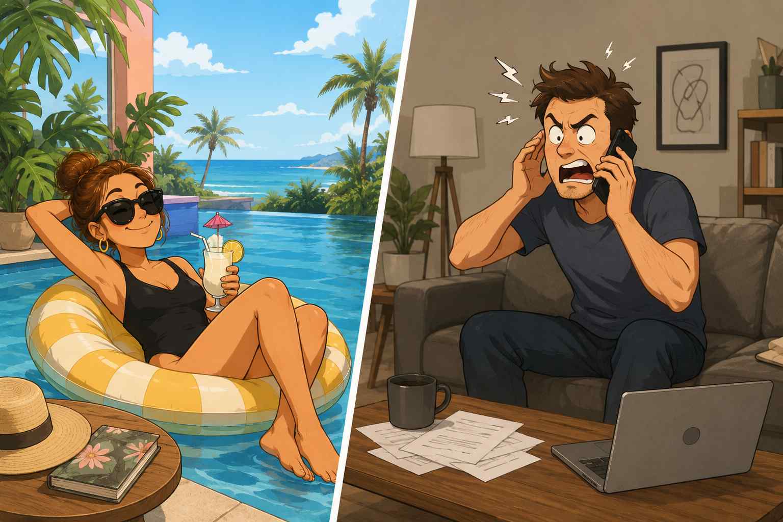 Tu prends des vacances. Ton client n'est pas content. C'est son problème.